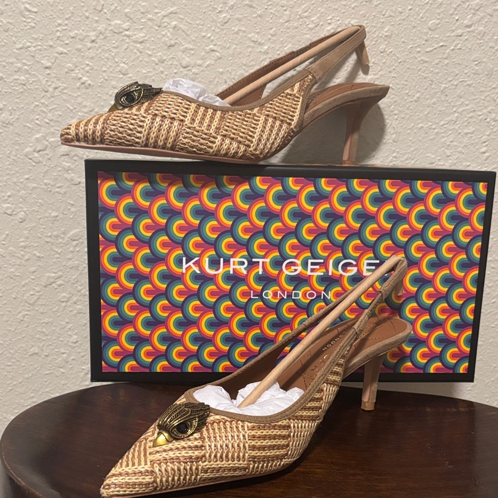 Kurt Geiger Woven Tan Slingback Heels